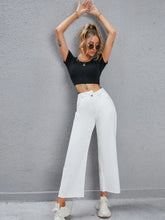 Stepped Waist Raw Cut Wide Leg Jeans